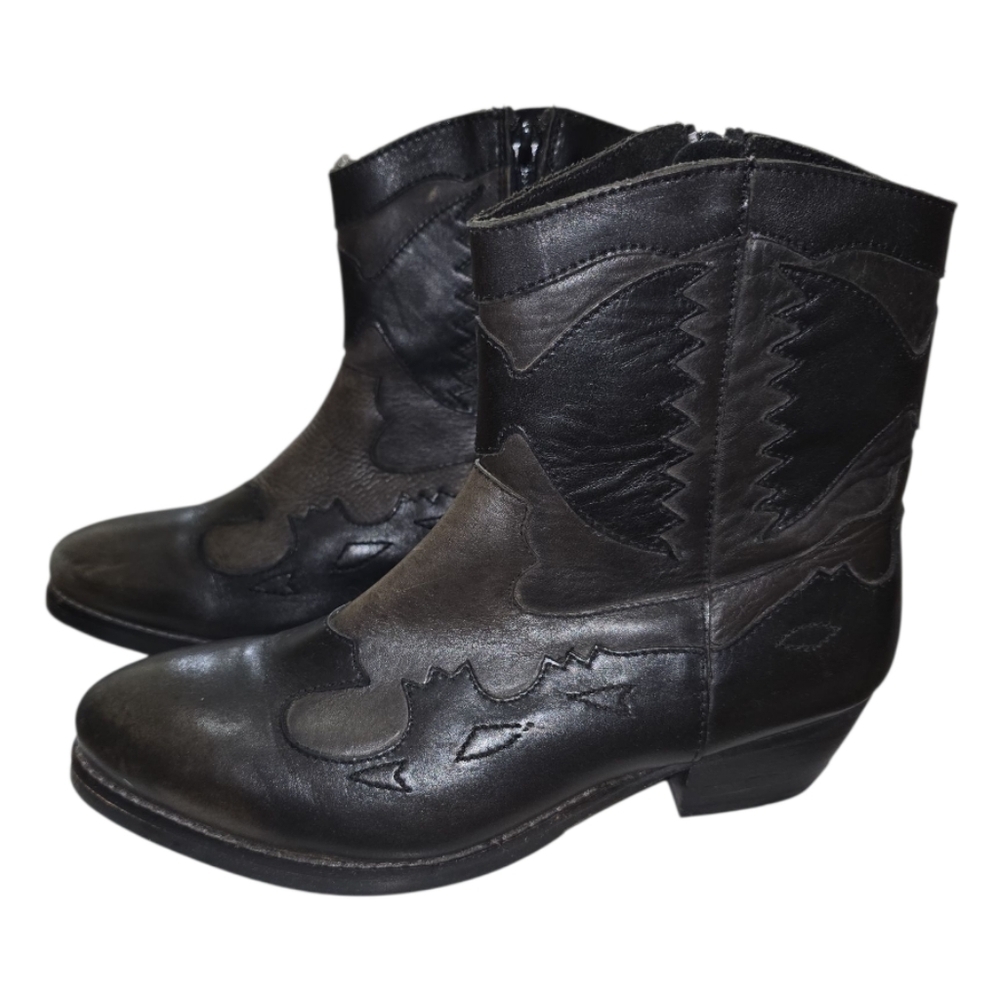 Sketchers Small Town Leather Western Ankle Boots 8 Burnish Toe Black Comfort - Picture 2 of 8